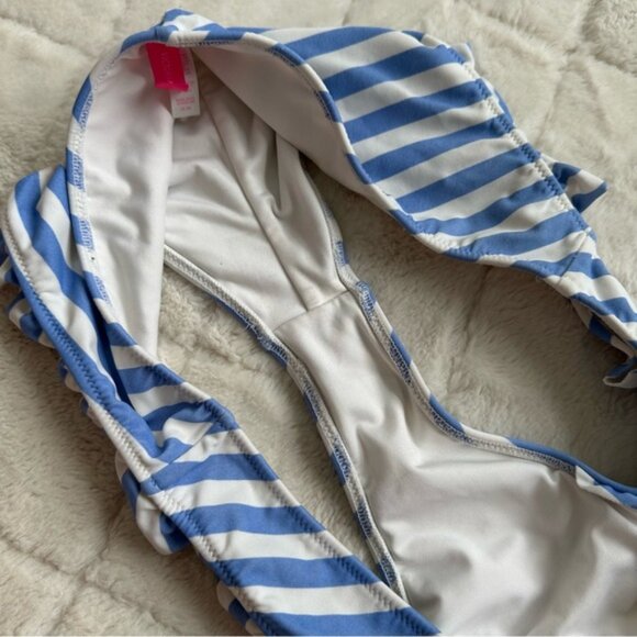 Victoria's Secret | Blue Stripe Ruffle Cheeky Bikini Bottoms | Size Medium - Picture 5 of 13